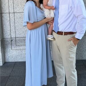 Elegant Light Dusty Blue Midi Bridesmaid Dress